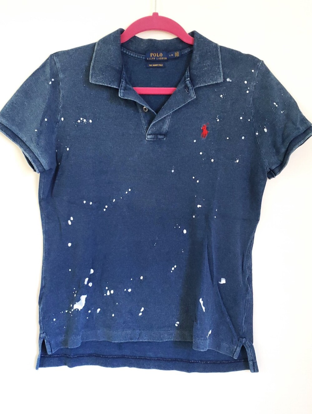 Polo Ralph Lauren Skinny Polo Shirt Youth Indigo Navy Paint Splatter Youth Large